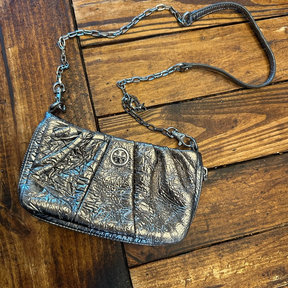 Tory Burch Silver Metallic Crossbody Clutch